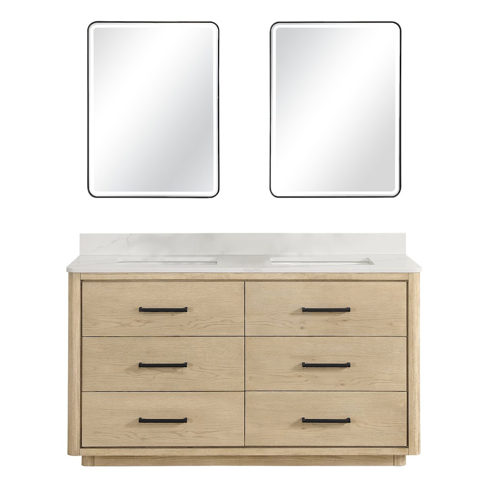 Porto 60M" Free-standing Double Bath Vanity in Aged Natural Oak. Picture 2