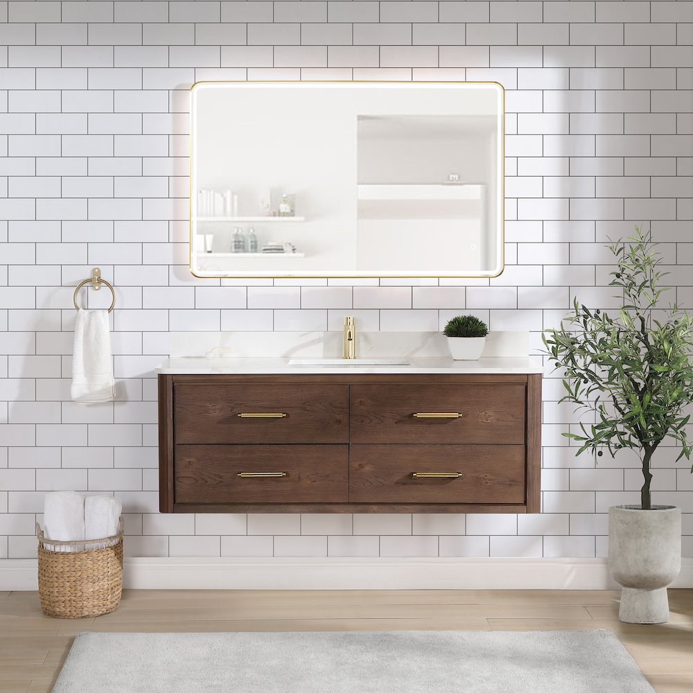 Cristo 55" Floating Single Bath Vanity in Aged Dark Brown Oak. Picture 4