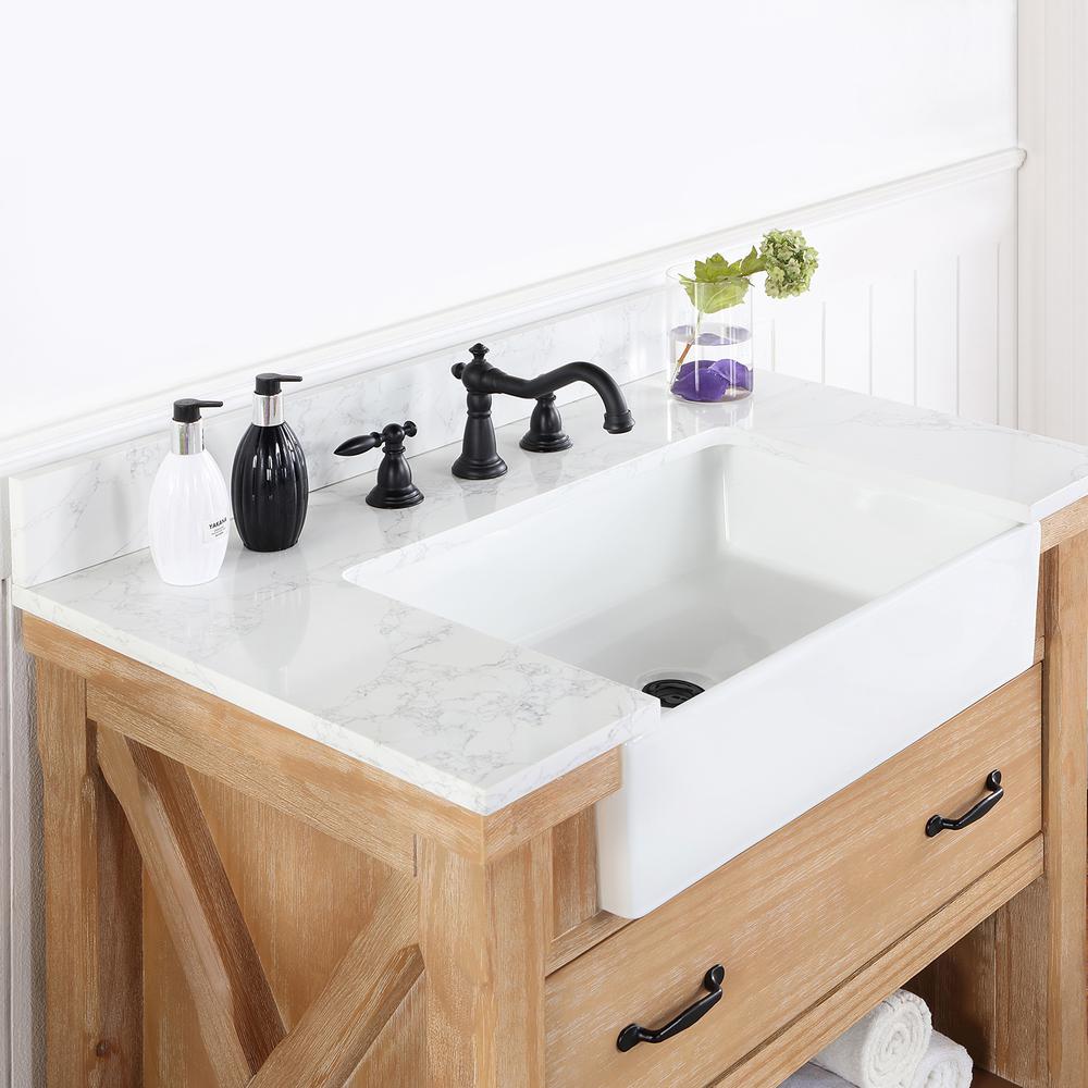 Single Bath Vanity with Composite Stone Top, White Farmhouse Basin. Picture 10