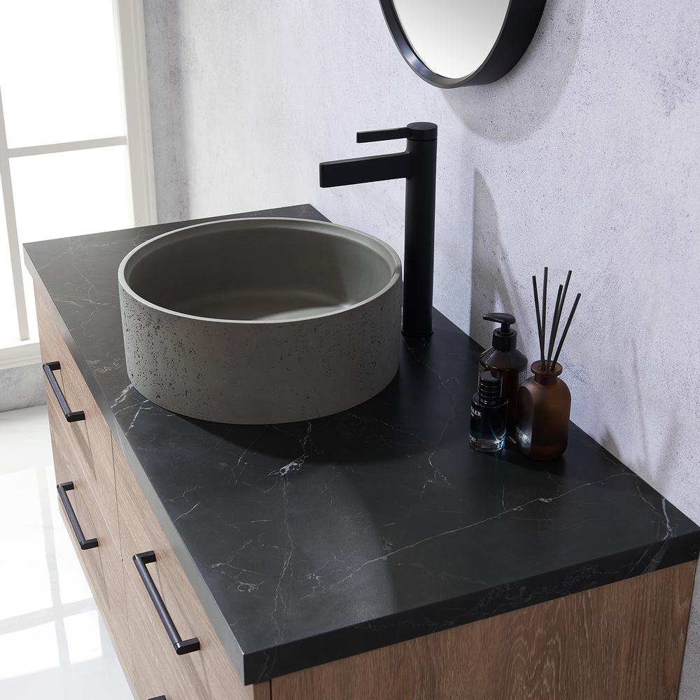 Single Sink Bath Vanity with Sintered Stone Top with Concrete Sink and Mirror. Picture 8