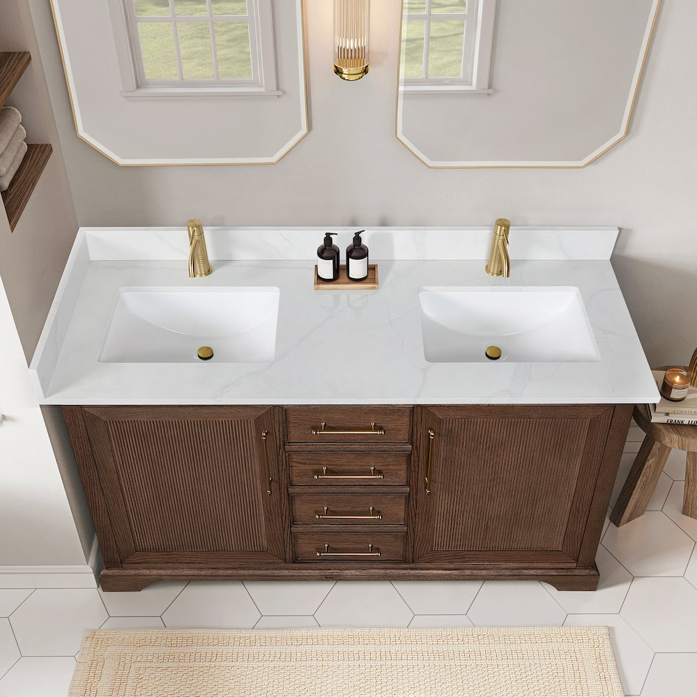 Tokyo 60M" Freestanding Double Bath Vanity in Aged Dark Brown Oak. Picture 5