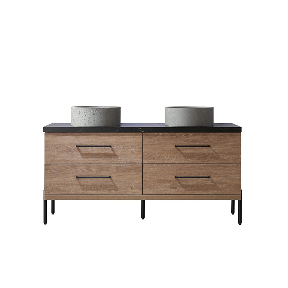Double Sink Bath Vanity with Black Sintered Stone Top with Concrete Sink. Picture 2