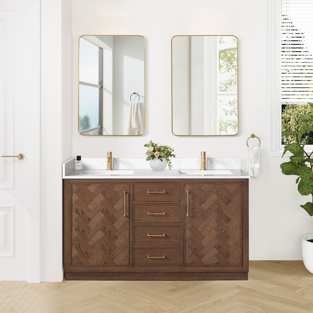 Jakarta 60M" Freestanding Double Bath Vanity in Aged Dark Brown Oak. Picture 3