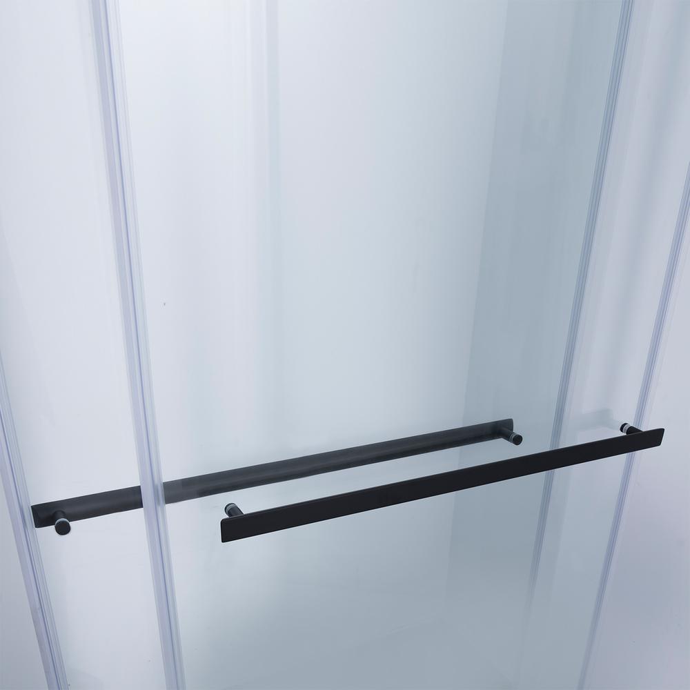 Rectangle Double Sliding Frameless Shower Enclosure in Matte Black. Picture 7