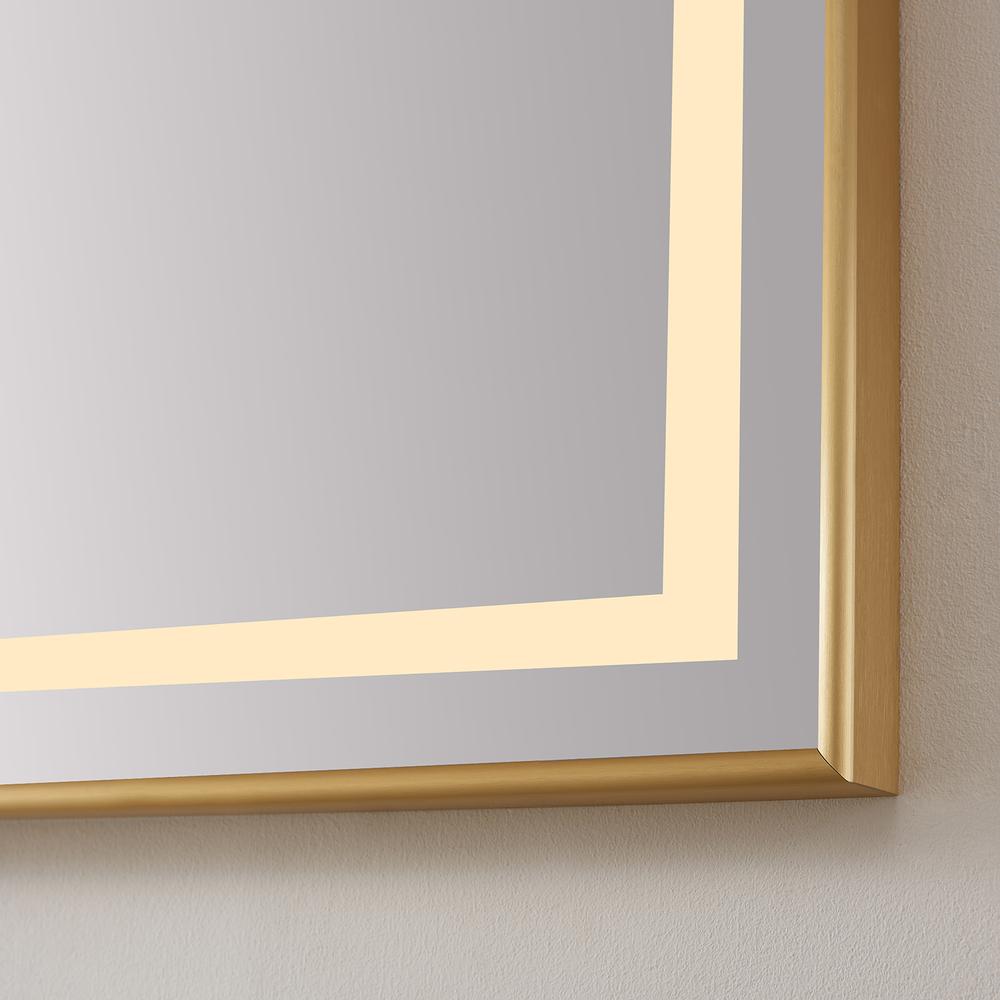 Rectangular Aluminum Framed LED Wall Mount Bathroom Vanity Mirror in Gold. Picture 6