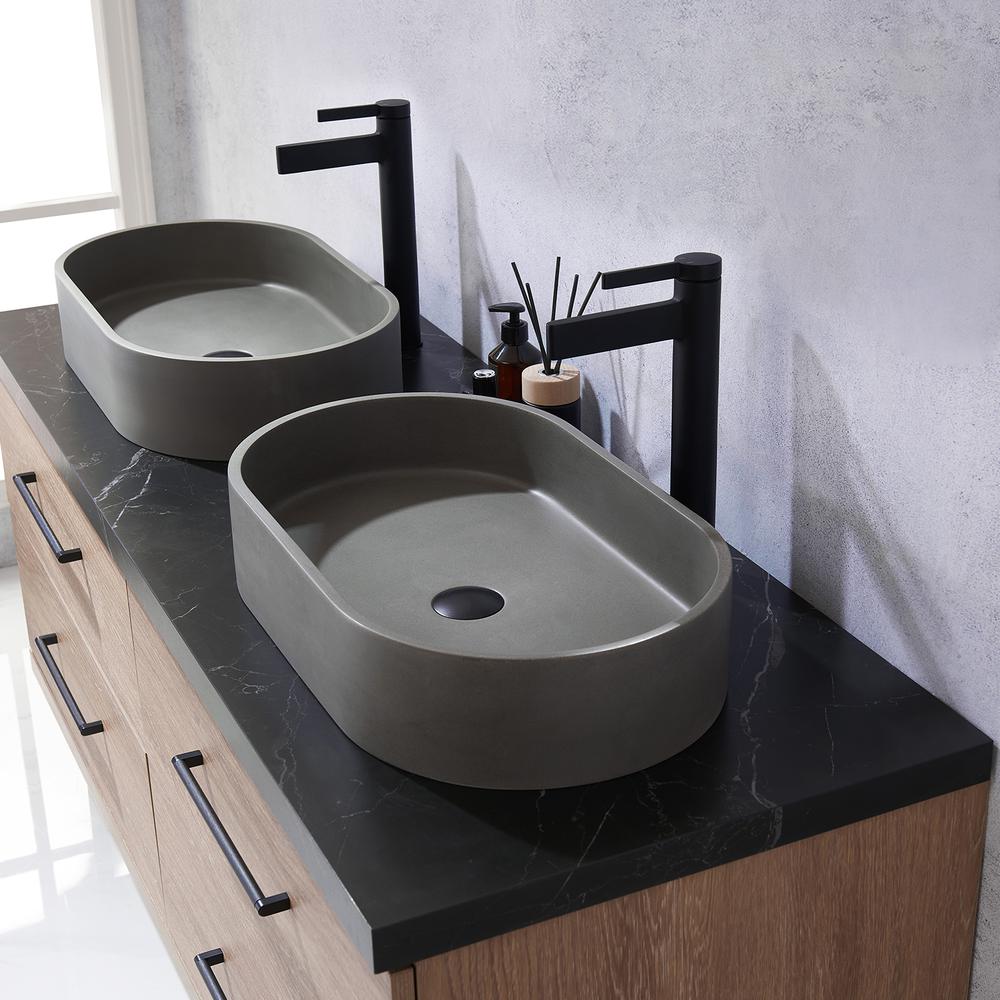 Double Sink Bath Vanity with Black Sintered Stone Top with Concrete Sink. Picture 8