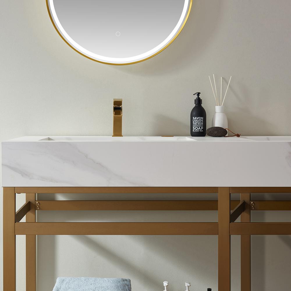 Vanity with stainless steel bracket match with stone Countertop With Mirror. Picture 8