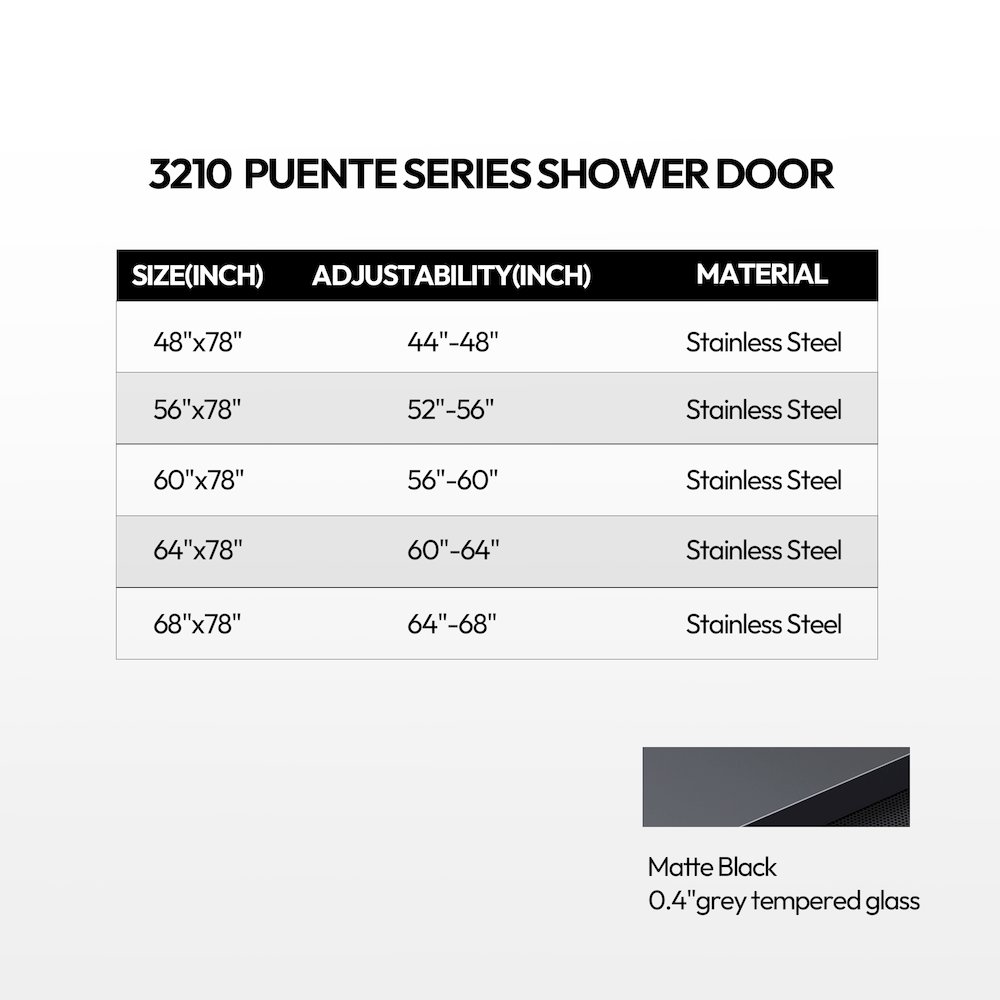 Echarri 48" W x 78" H Single Sliding Frameless Shower Door in Matte Black. Picture 10