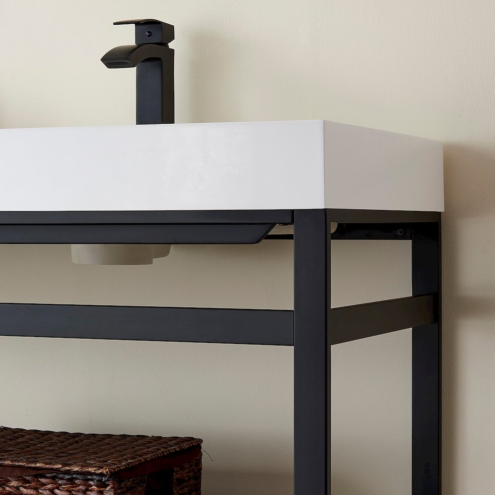 Rectangular White Finish Composite Granite Stone Console Bathroom Vanity Sink. Picture 5