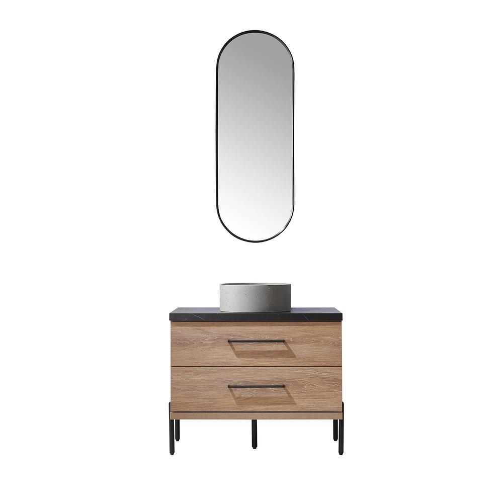 Single Sink Bath Vanity with Sintered Stone Top with Concrete Sink and Mirror. Picture 2