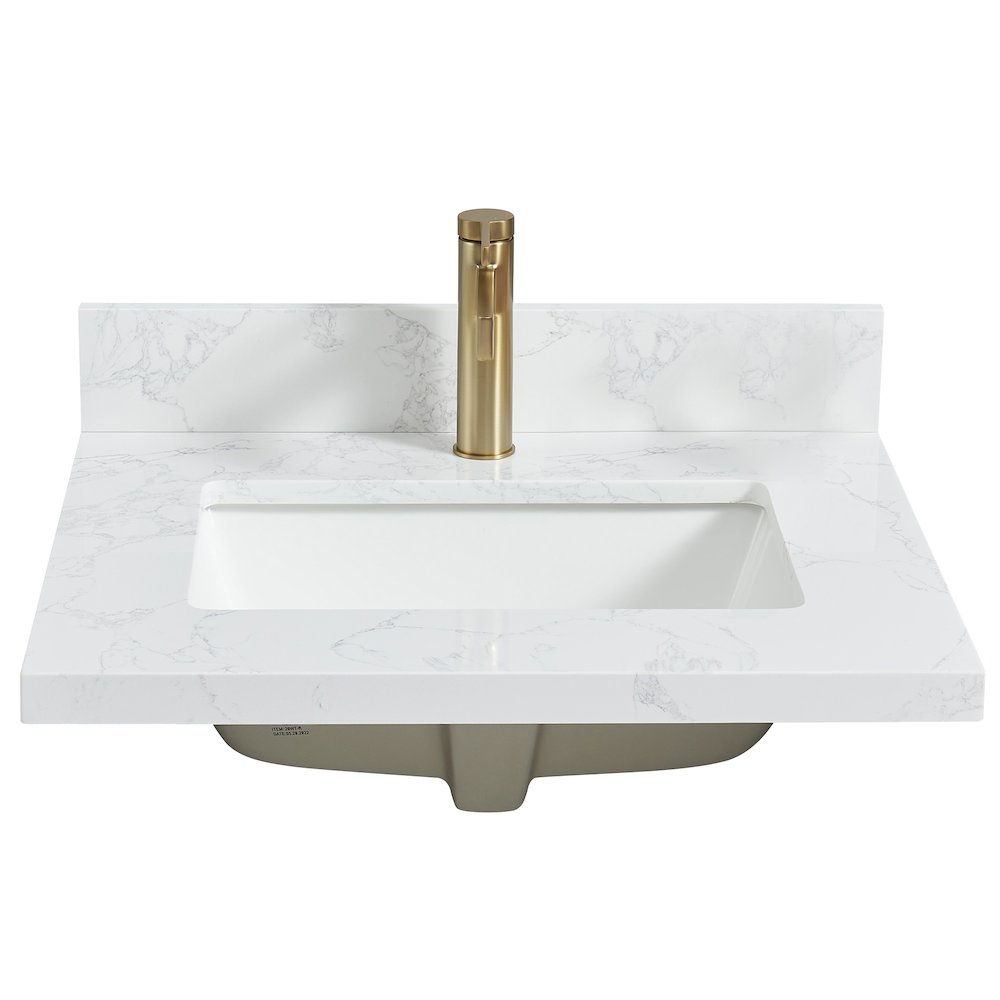 Composite Stone Vanity Top in Grain White with White Rectangular Single Sink. Picture 9