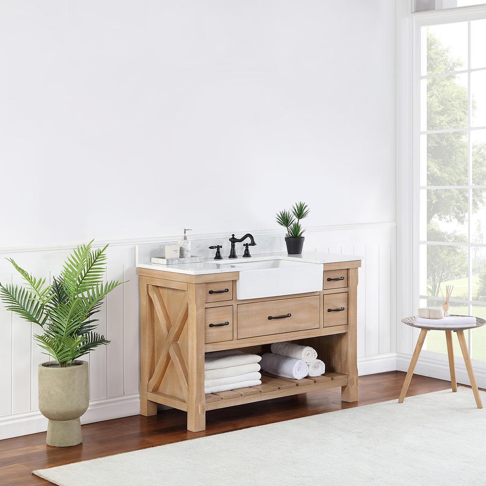 Single Bath Vanity with Composite Stone Top, White Farmhouse Basin. Picture 13