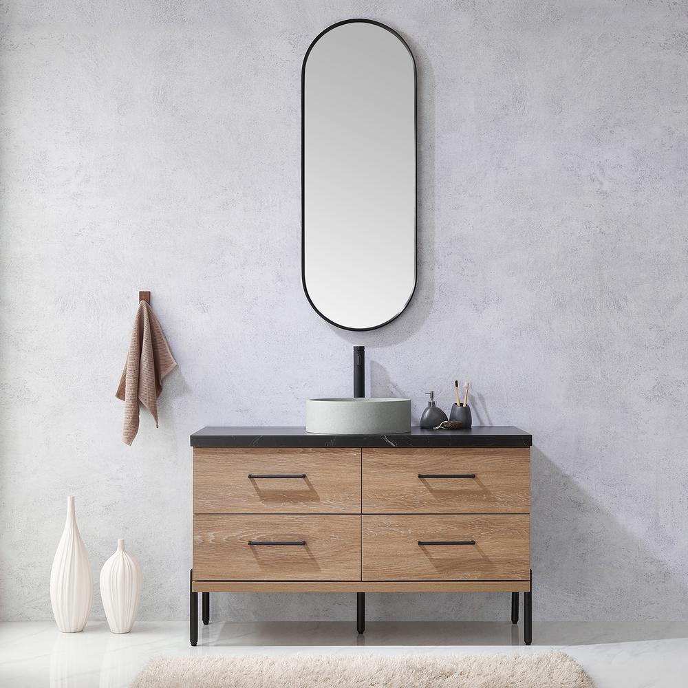Single Sink Bath Vanity with Sintered Stone Top with Concrete Sink and Mirror. Picture 4