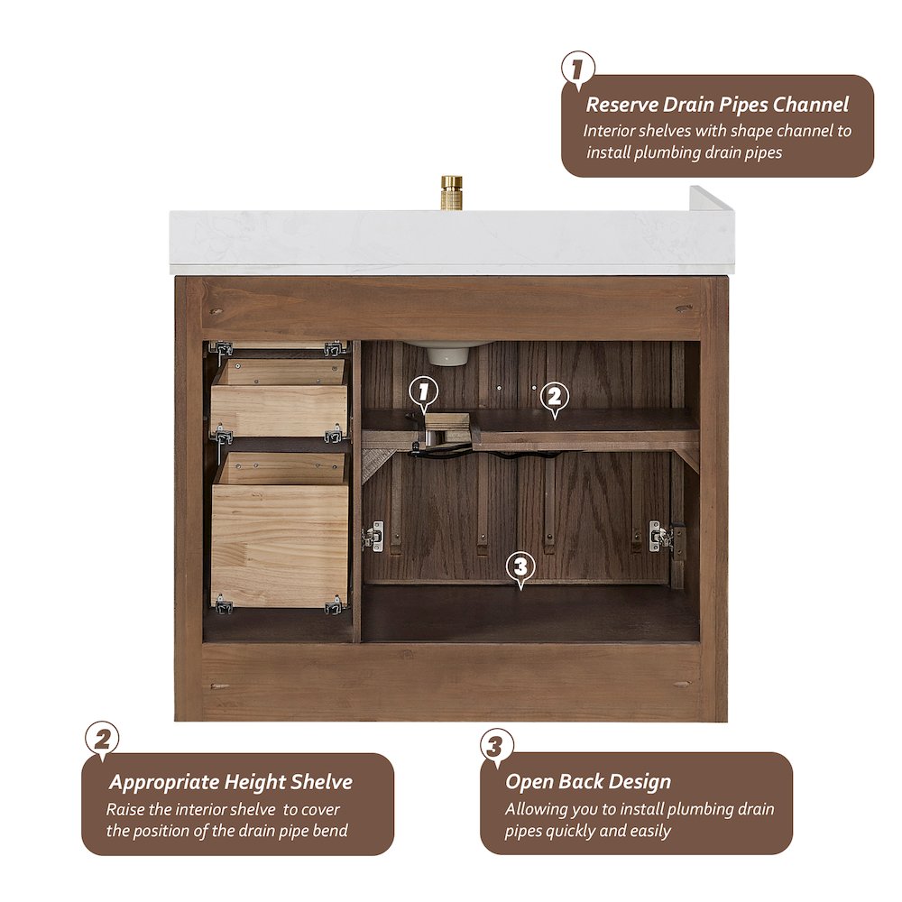 Jakarta 42" Freestanding Single Bath Vanity in Aged Dark Brown Oak. Picture 16
