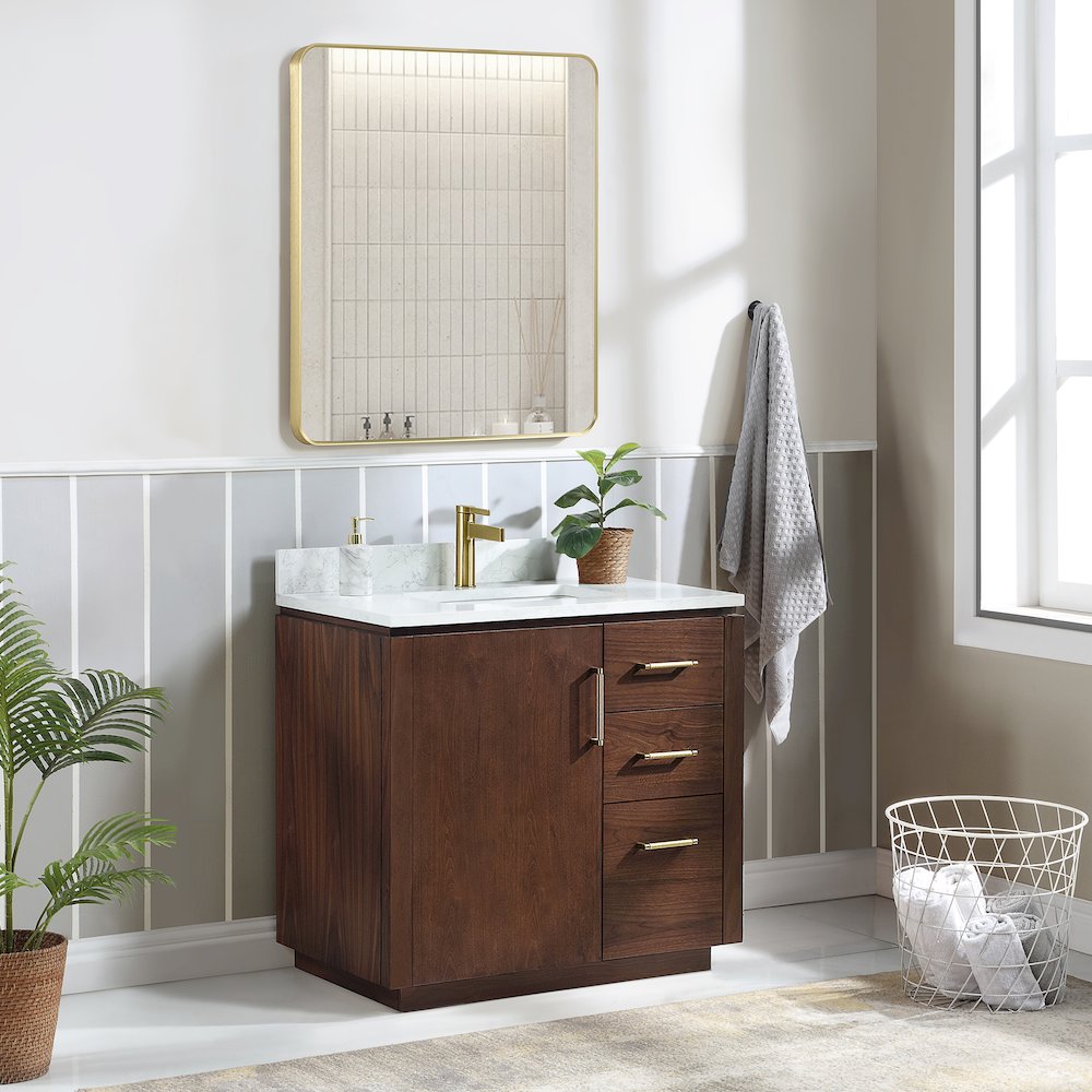 San 36" Free-standing Single Bath Vanity in Natural Walnut. Picture 4
