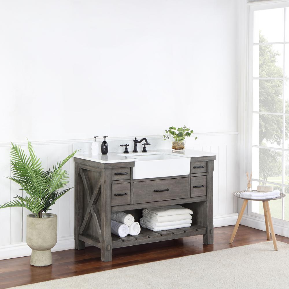 Single Bath Vanity with Composite Stone Top, White Farmhouse Basin. Picture 13