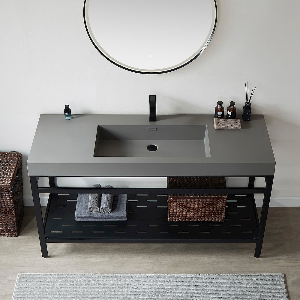 Rectangular Grey Finish Composite Granite Stone Console Bathroom Vanity Sink. Picture 3