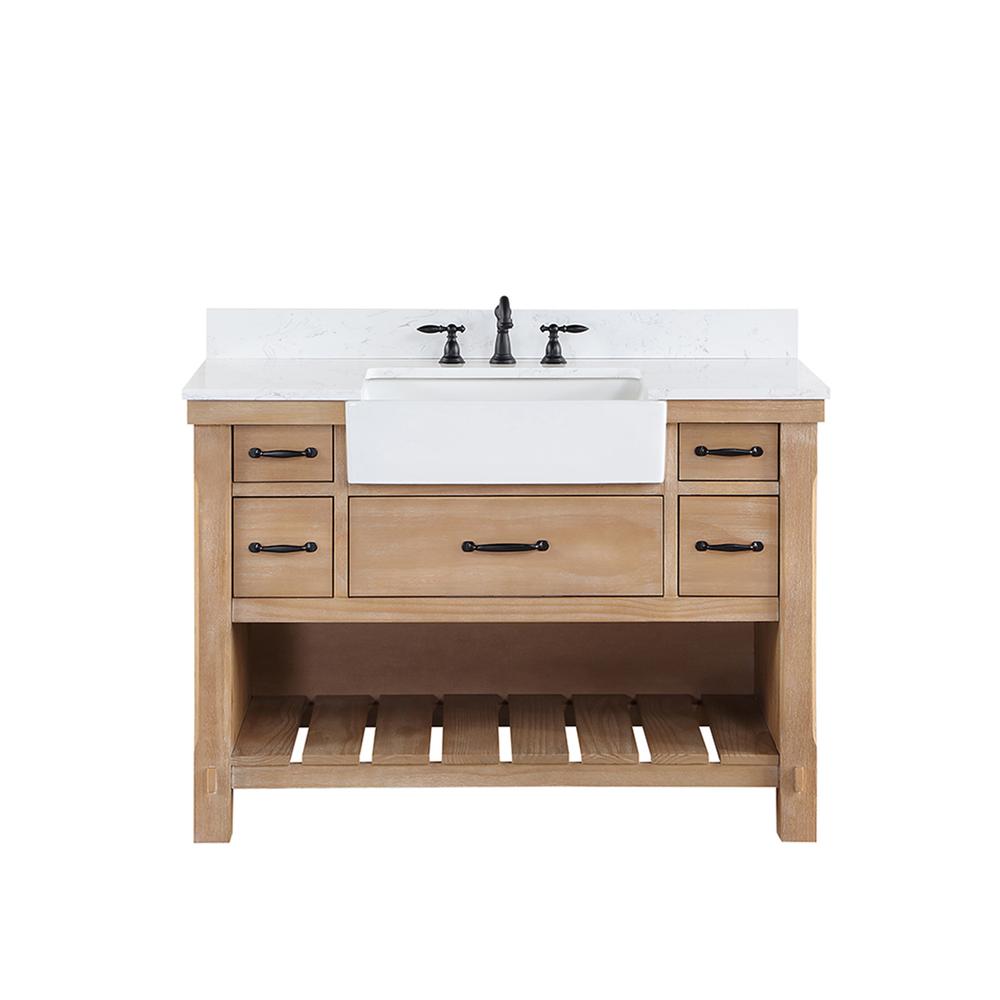 Single Bath Vanity with Composite Stone Top, White Farmhouse Basin. Picture 1