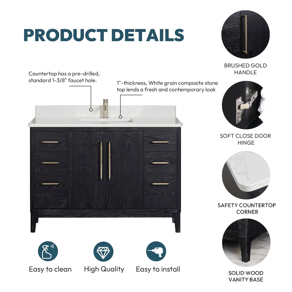 Gara 48" Free-standing Single Bath Vanity in Fir Wood Black. Picture 19