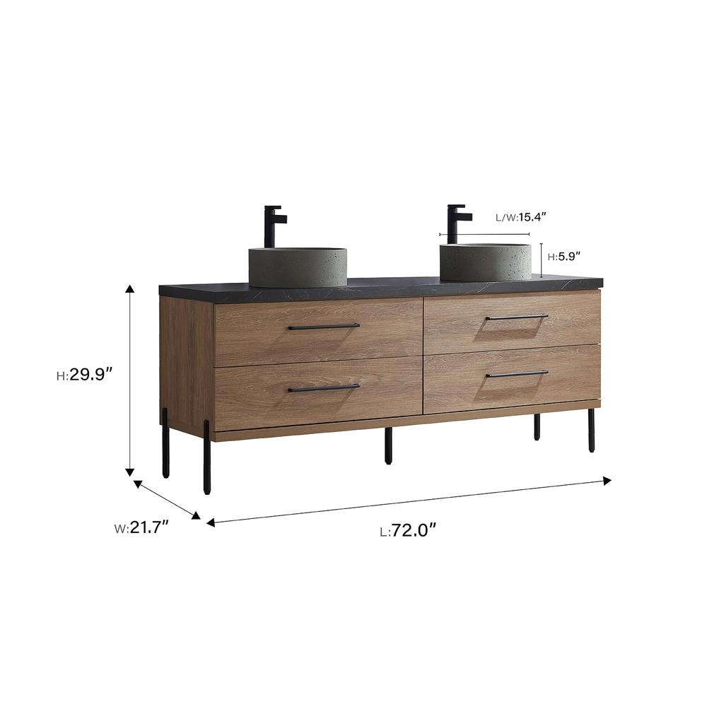 Double Sink Bath Vanity with Sintered Stone Top with Concrete Sink and Mirror. Picture 13