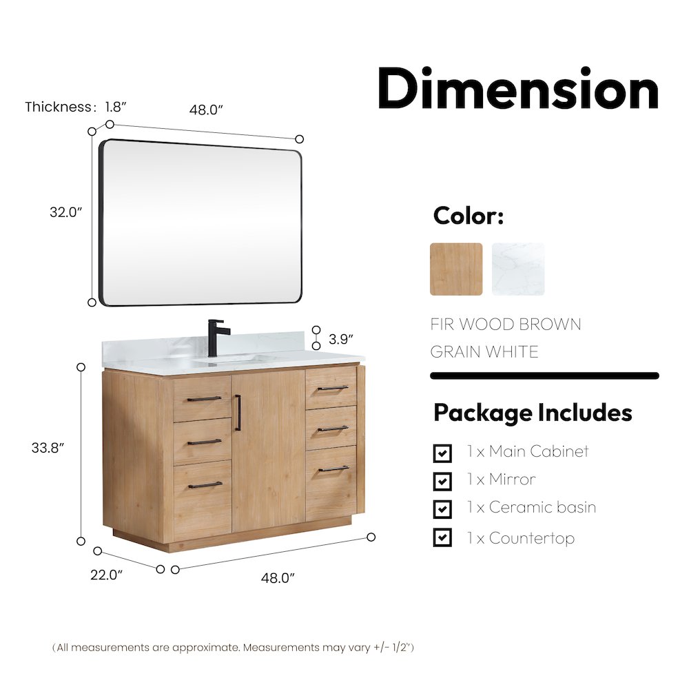 San 48" Free-standing Single Bath Vanity in Fir Wood Brown. Picture 18