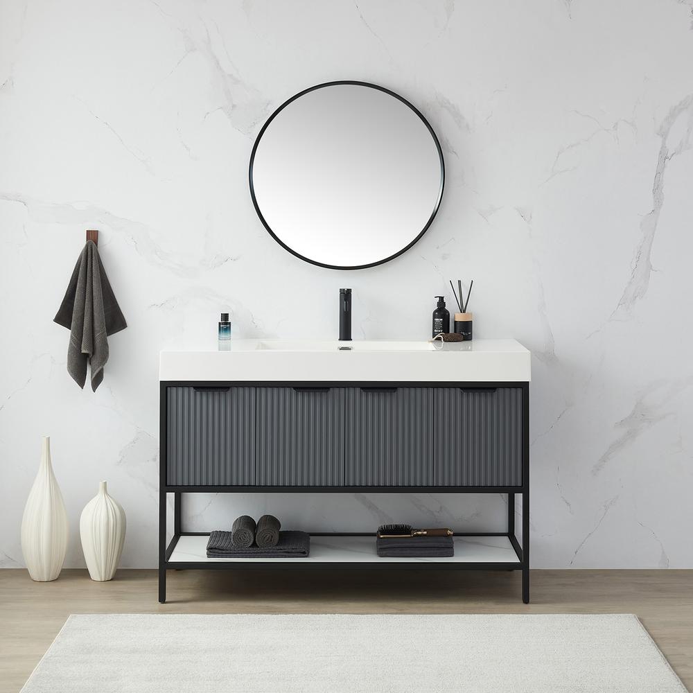 Cascante 28 in. W x 28 in. H Round Metal Wall Mirror in Brushed Black. Picture 7