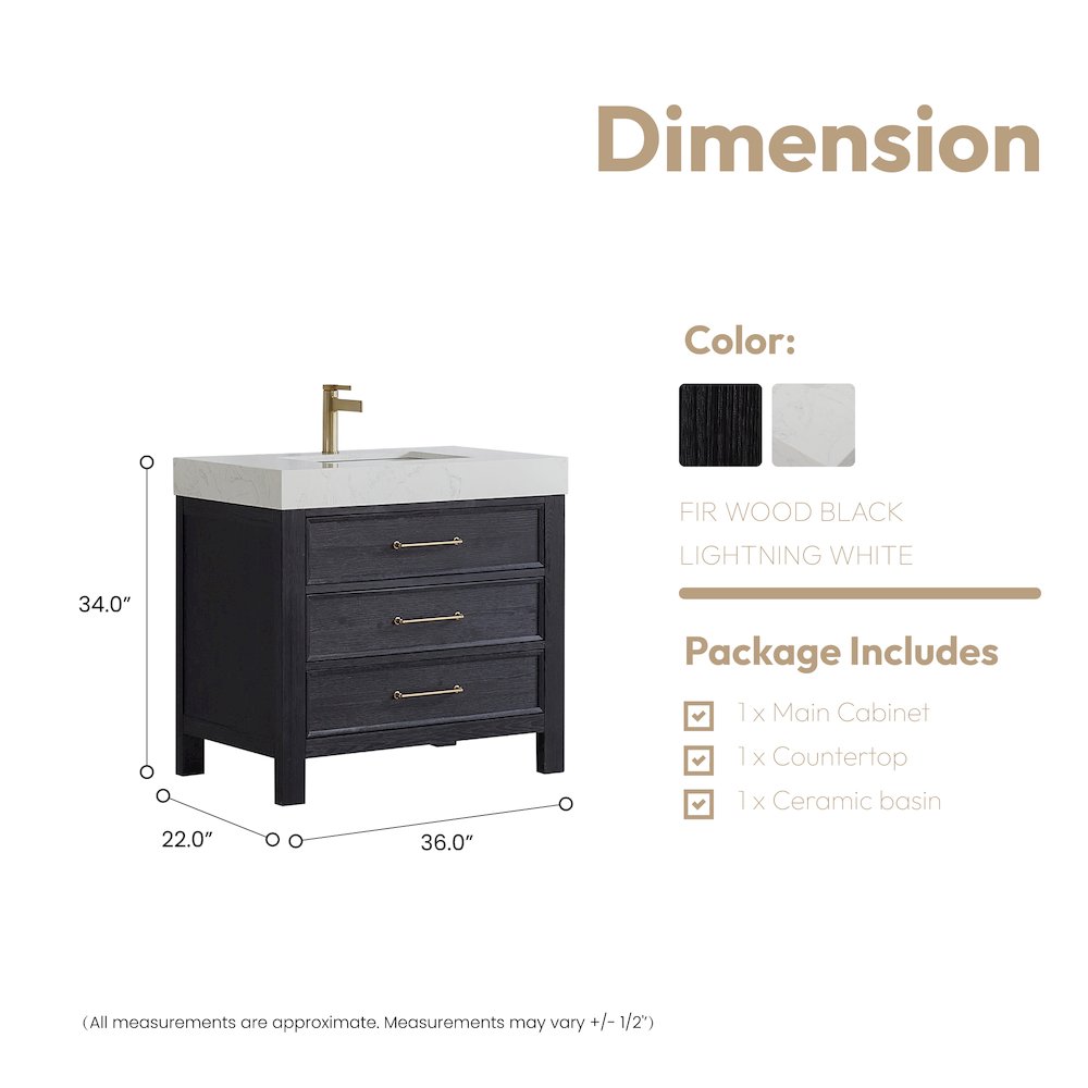 León 36in. Free-standing Single Bathroom Vanity in Fir Wood Black. Picture 16