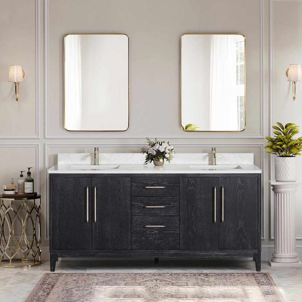 Gara 72" Free-standing Double Bath Vanity in Fir Wood Black. Picture 3