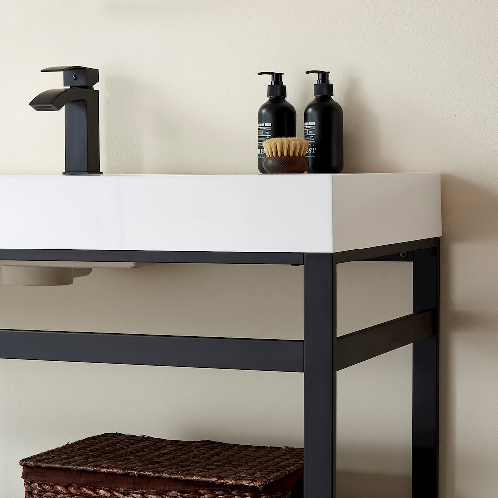 Rectangular White Finish Composite Granite Stone Console Bathroom Vanity Sink. Picture 5