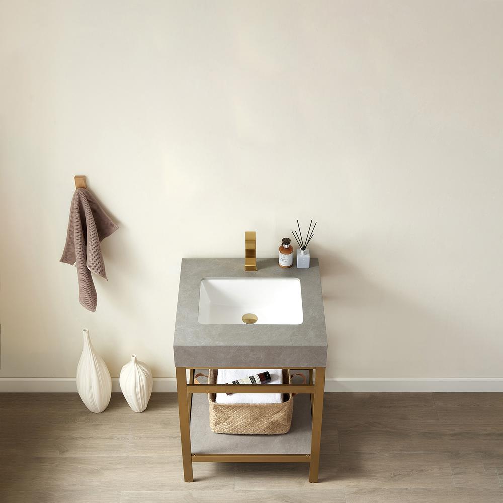 Single Sink Bath Vanity Metal Support with Grey Sintered Stone Top. Picture 5