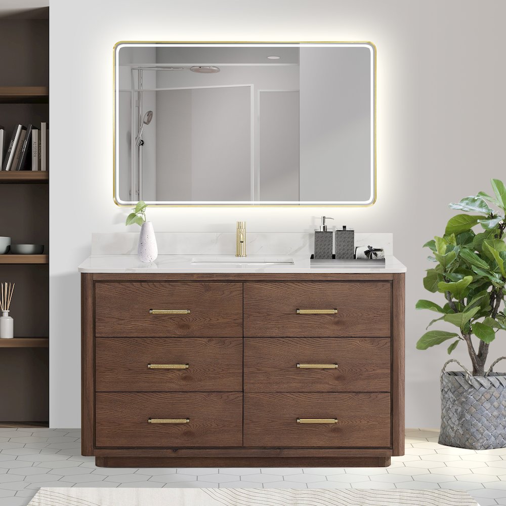 Porto 55" Free-standing Single Bath Vanity in Aged Dark Brown Oak. Picture 4