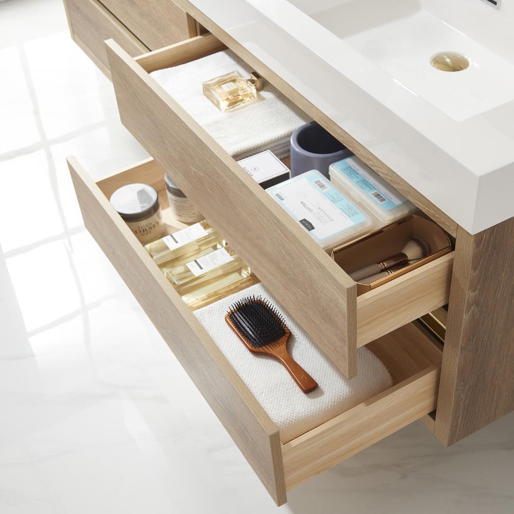 Double Sink Wall-Mount Bath Vanity Composite Integral Sink Top and Mirror. Picture 8