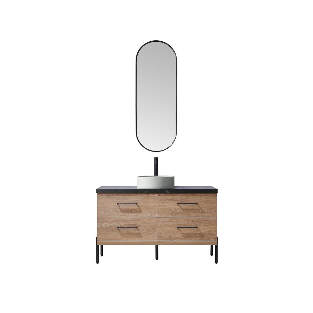 Single Sink Bath Vanity with Sintered Stone Top with Concrete Sink and Mirror. Picture 1