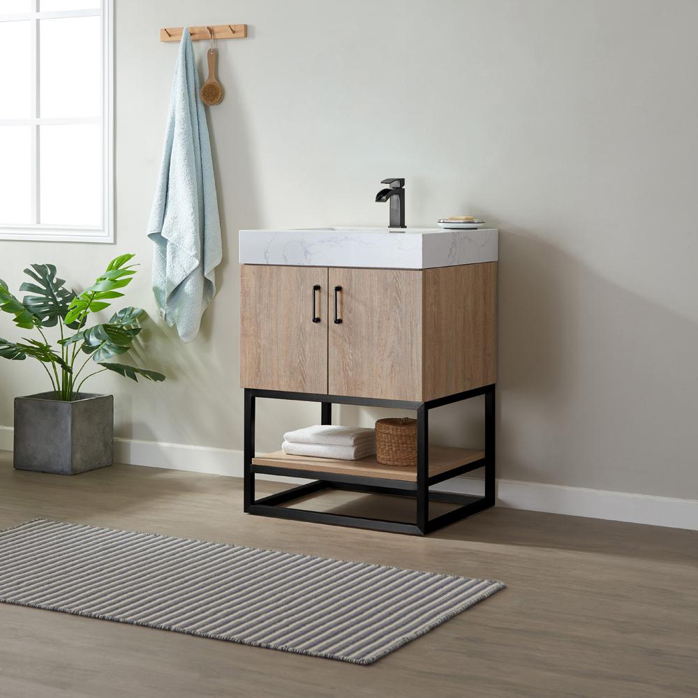 24B" Single Vanity with White Grain Stone Countertop Without Mirror. Picture 3