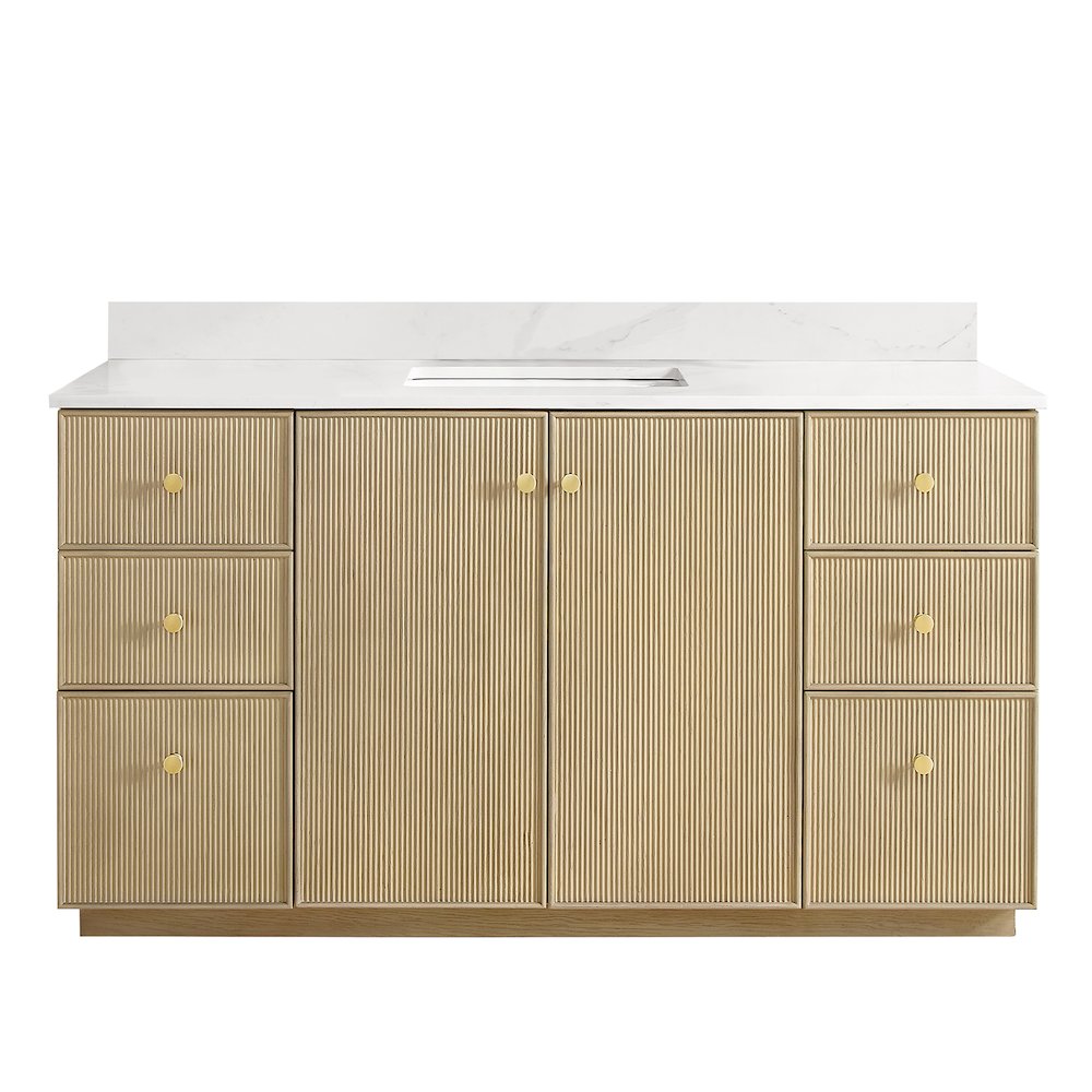 Oza 60" Free-standing Single Bath Vanity in Aged Natural Oak. Picture 2