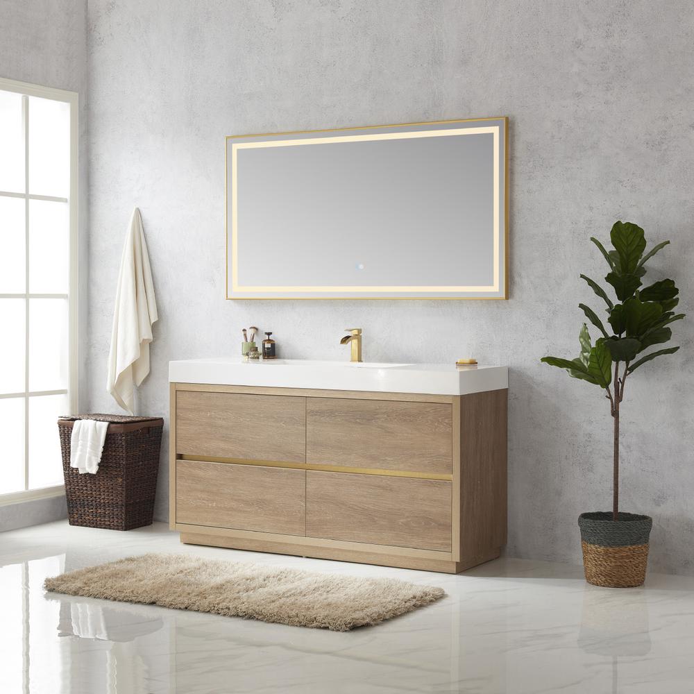 Single Sink Bath Vanity with Composite Integral Square Sink Top and Mirror. Picture 4