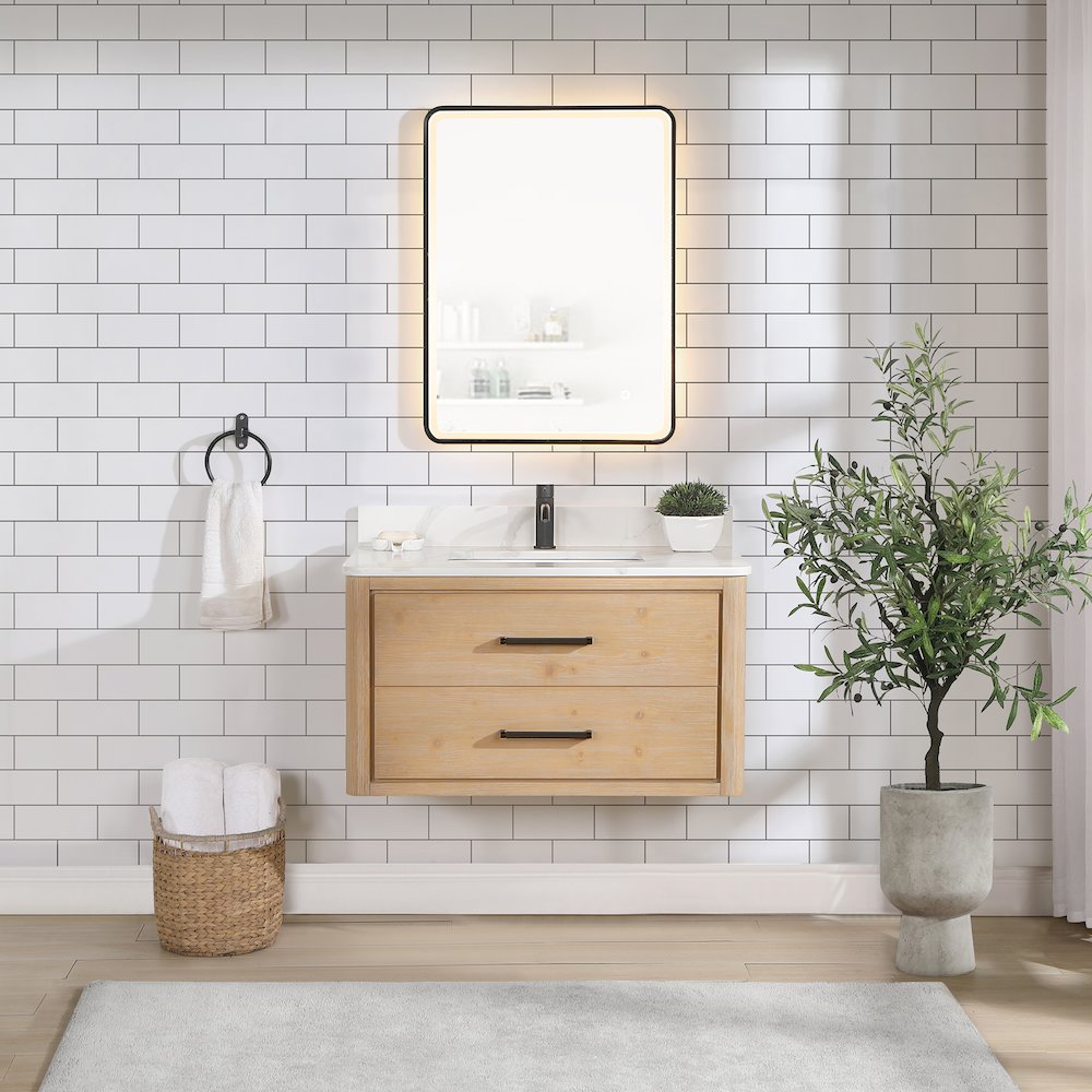 Cristo 36" Floating Single Bath Vanity in Fir Wood Brown. Picture 4