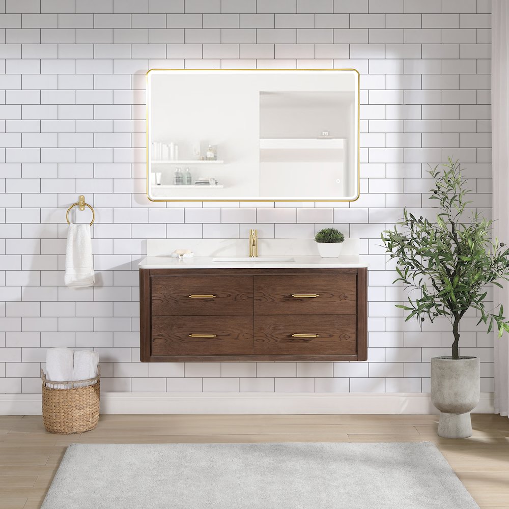 Cristo 48" Floating Single Bath Vanity in Aged Dark Brown Oak. Picture 4