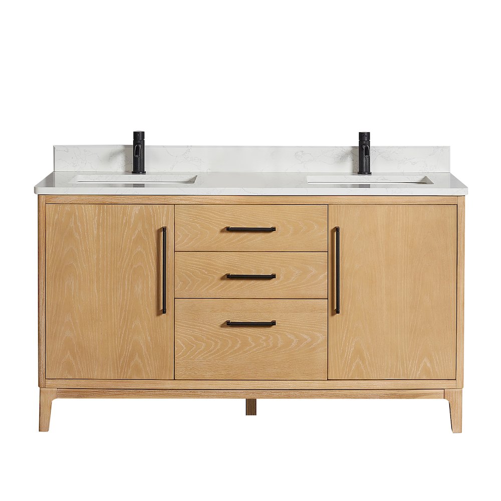 Gara 60M" Free-standing Double Bath Vanity in Washed Ash Grey. Picture 1
