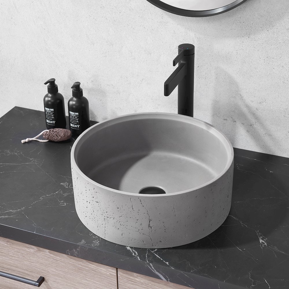 Vinnova Almonte Grey Concrete Circular Vessel Bathroom Sink. Picture 3