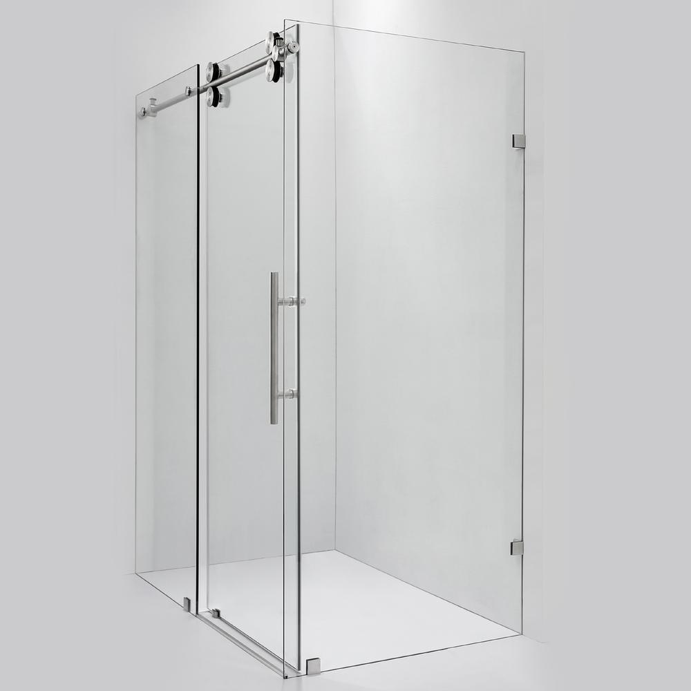 Rectangle Single Sliding Frameless Shower Enclosure in Brushed Nickel. Picture 2