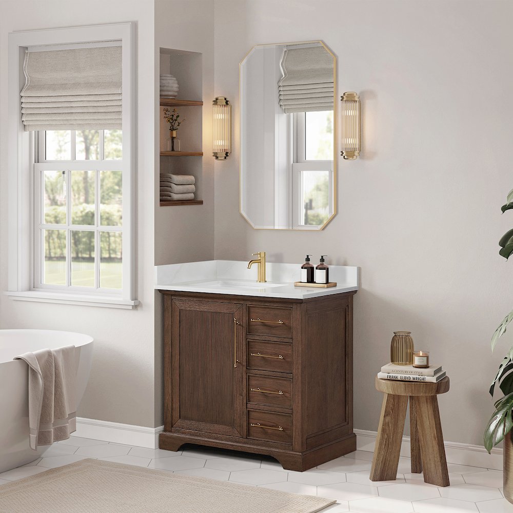Tokyo 36" Freestanding Single Bath Vanity in Aged Dark Brown Oak. Picture 4