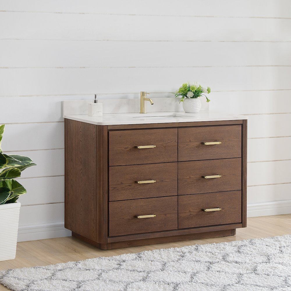 Porto 48" Free-standing Single Bath Vanity in Aged Dark Brown Oak. Picture 13