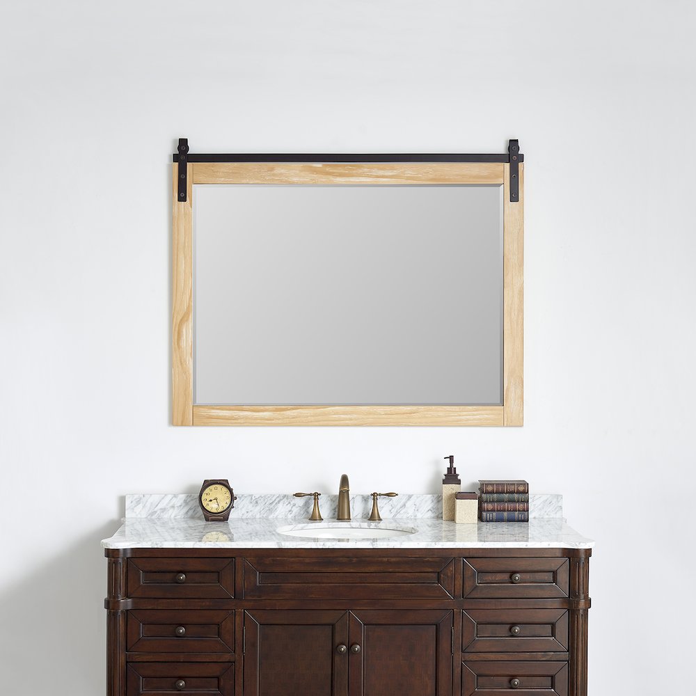 Cortes 48" Rectangular Bathroom Vanity Barndoor Wall Mount Mirror in Pine. Picture 3