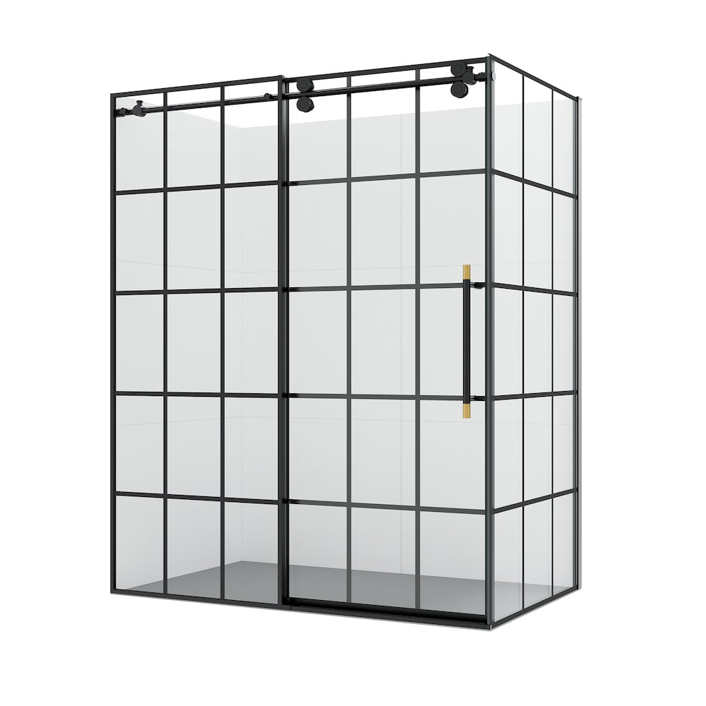 64" W x 78" H Rectangle Single Sliding Frameless Shower Enclosure in Matte Black. Picture 1