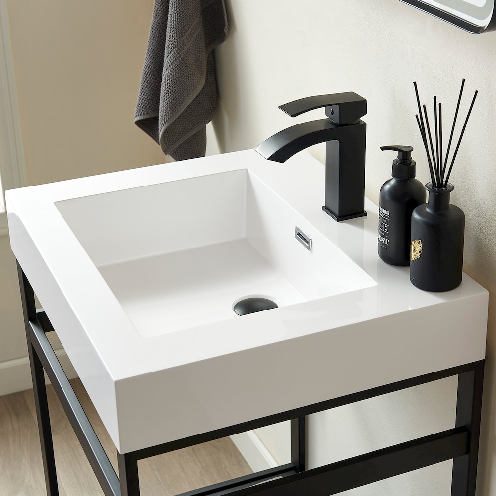 Rectangular White Finish Composite Granite Stone Console Bathroom Vanity Sink. Picture 4