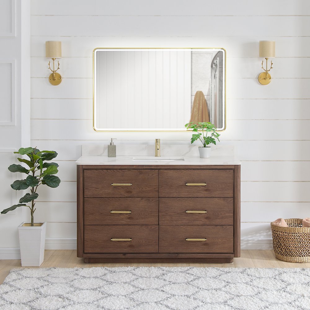 Porto 55" Free-standing Single Bath Vanity in Aged Dark Brown Oak. Picture 7