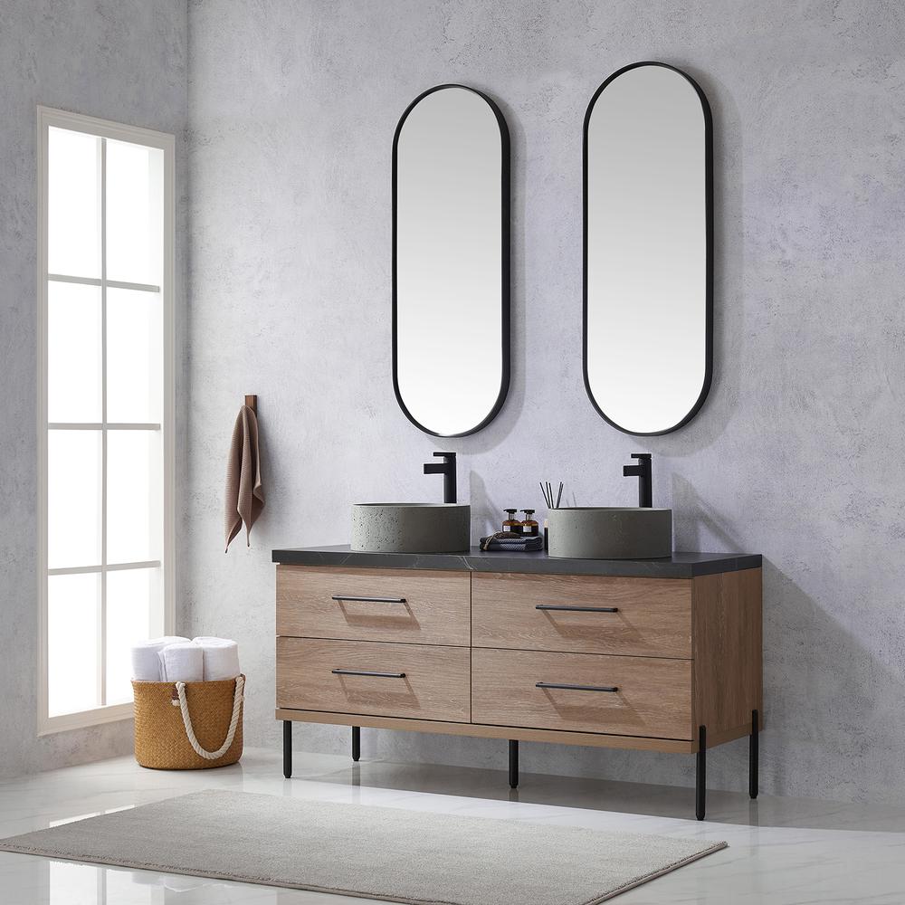Double Sink Bath Vanity with Sintered Stone Top with Concrete Sink and Mirror. Picture 5