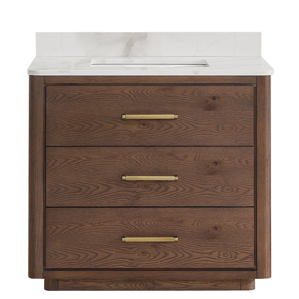 Porto 36" Free-standing Single Bath Vanity in Aged Dark Brown Oak. Picture 2