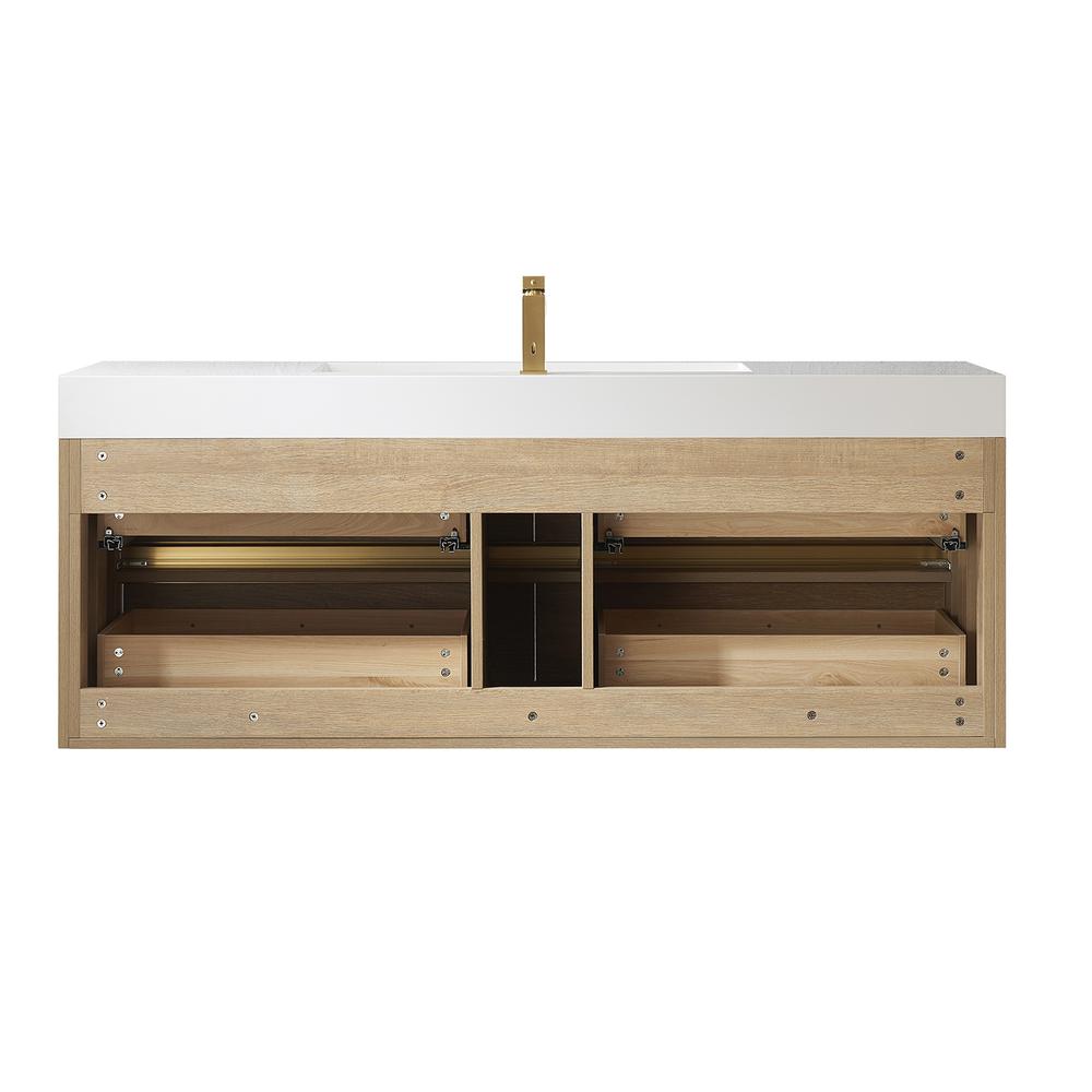 Single Sink Wall-Mount Bath Vanity Composite Integral Sink Top and Mirror. Picture 2